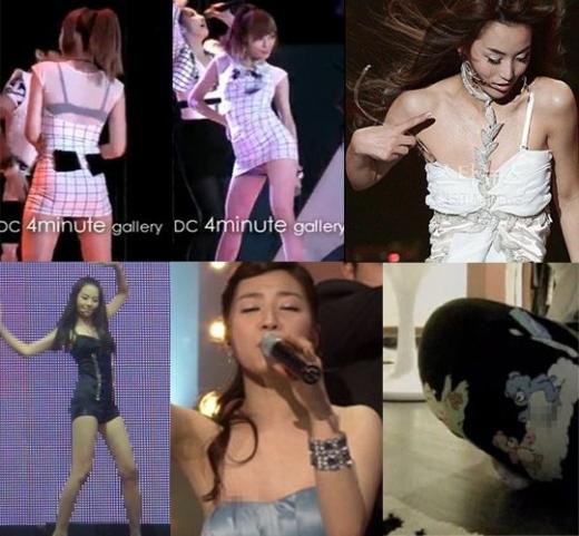↑(시계방향)'포미닛' 현아, '씨야' 남규리,'투애니원'공민지의 바지,'브랜뉴데이' 채린,'원더걸스' 소희