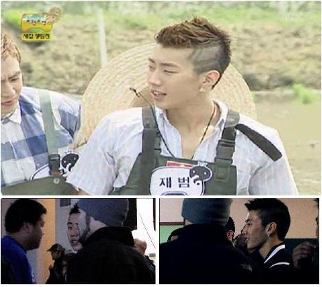 지난 24일 방송된 MBC '무한도전'에 출연한 재범(위)과 지난 25일 방송된 KBS 2TV '일요일 밤으로'에 등장한 재범