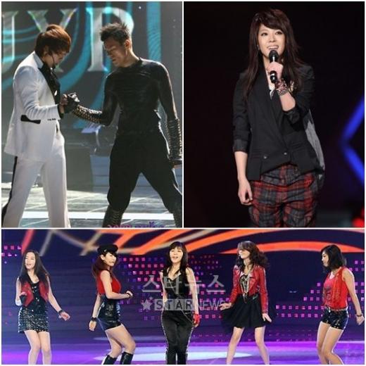 지난해 'MBC 가요대제전',SBS '가요대전', KBS '가요대축제'의 한 장면들(왼쪽 ㄷ위부터 시계방향)