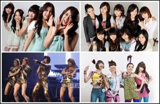 카라 소녀시대 2NE1 브라운아이드걸스 (왼쪽부터 시계방향)