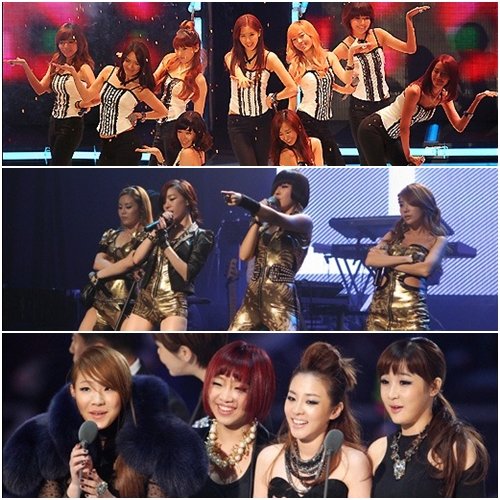 소녀시대,브라운아이드걸스,2NE1(위부터 아래로)
