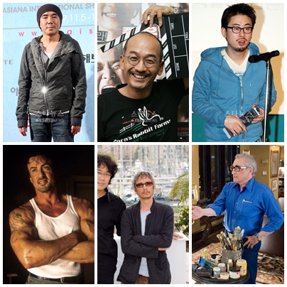왼쪽위부터 시계방향으로 김지운, 이준익, 나홍진, 마틴 스콜세지, 미셸 공드리, 실베스타 스탤론 감독.