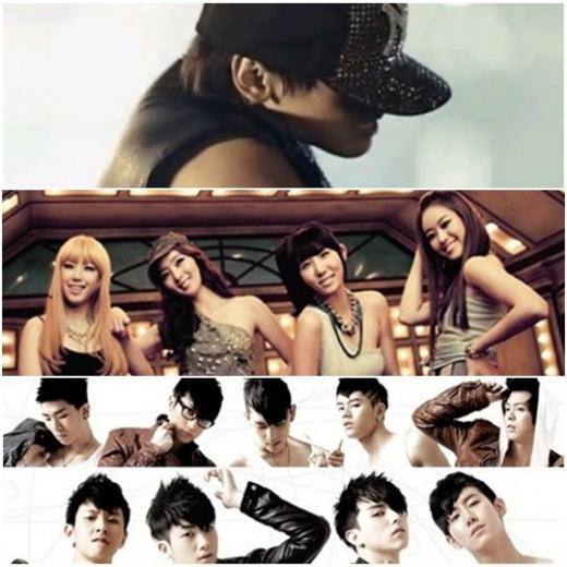 비, 시크릿, ZE:A(위부터)