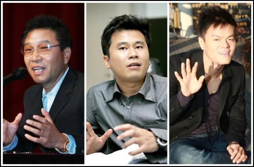 SM의 이수만, YG의 양현석, JYP의 박진영(왼쪽부터) ⓒ머니투데이 스타뉴스