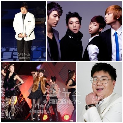 왼쪽위부터 시계방향으로 방시혁 2AM 조영수 티아라
