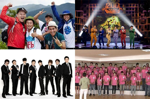 '1박2일', '무한도전', '남자의 자격-남격합창단', '뜨거운 형제들'(왼쪽 위부터 시계방향)