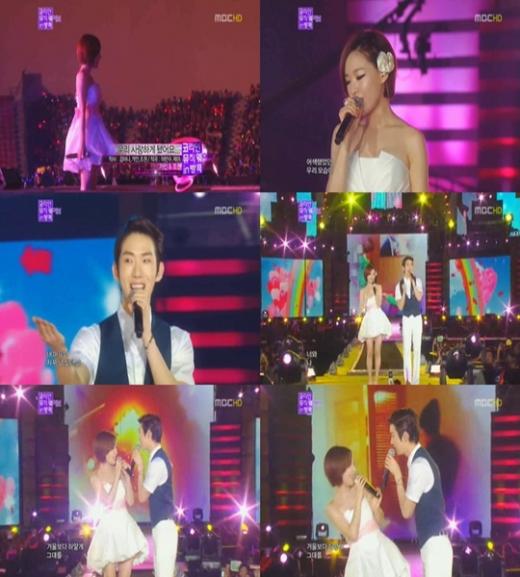 브라운아이드걸스 가인과 2AM 조권 ⓒ사진=MBC '태국 한류 콘서트(코리안뮤직웨이브인방콕)' 방송화면