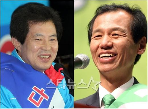 엄기영(왼쪽)과 최문순 후보 ⓒ머니투데이 스타뉴스