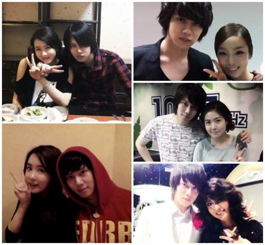 ▲ 손예진, 구하라, 심은경, 김완선, 이다해(왼쪽 위부터 시계방향으로)와 함께 사진을 찍고 있는 김희철 ⓒ출처=김희철 트위터