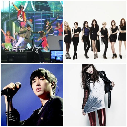 왼쪽 위부터 시계방향으로 울랄라세션, 소녀시대, 효린, 타블로