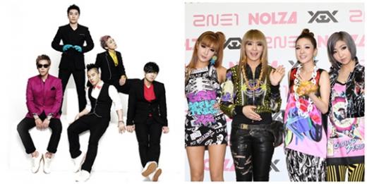 YG엔터테인먼트 소속의 빅뱅(왼쪽)과 2NE1