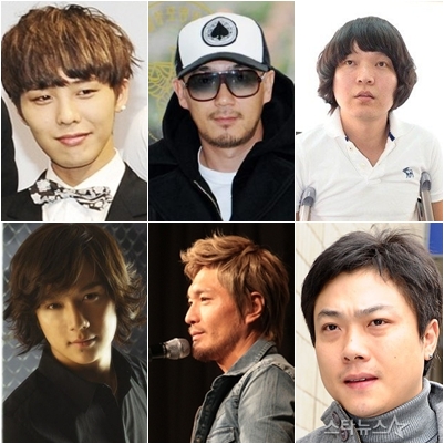 지드래곤(왼쪽 위부터 시계방향), 이하늘, 신정환, 이성진, 임재범, 이재진