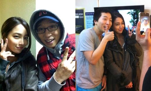 배우 이민정(왼쪽)과 방송인 유재석, 개그맨 장범균(왼쪽)과 이민정 ⓒ출처=이민정 미니홈피