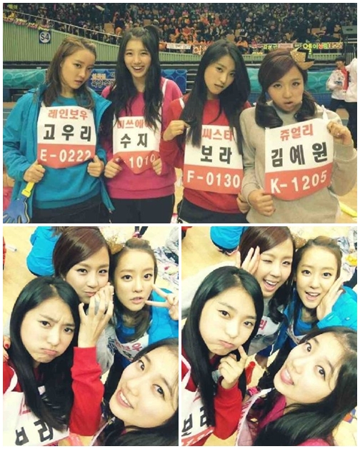 걸그룹 레인보우 멤버 고우리, 미쓰에이 멤버 수지, 씨스타 멤버 보라, 쥬얼리 멤버 김예원 (위, 왼쪽부터 차례로) ⓒ출처=김예원 트위터