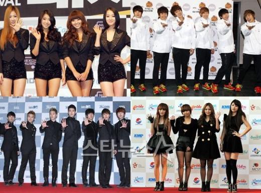(왼쪽위부터 시계방향)씨스타, 인피니트, 미쓰에이, 슈퍼주니어 ⓒ사진=스타뉴스