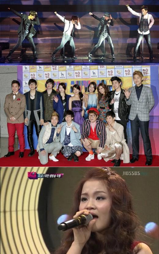 사진 위부터 '슈퍼스타K3' 우승자 울랄라세션, '위대한 탄생2' 생방송 도전자들, 'K팝스타'의 이하이