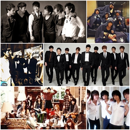 (왼쪽부터시계방향)신화,2PM,슈퍼주니어,SS501,소녀시대,godⓒ사진=온라인 커뮤니티