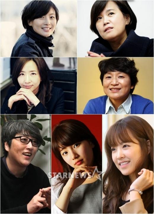사진 위 왼쪽부터 케이퍼필름 안수현 대표, 명필름 심재명 대표, 영화사집 이유진 대표, 비단길 김수진 대표, 변영주 감독, 배우 배수지, 배우 박보영 ⓒ머니투데이 스타뉴스