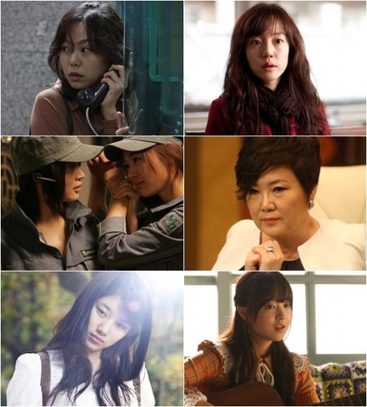 사진 왼쪽 위부터 아래로 '화차'의 김민희, '내 아내의 모든 것'의 임수정, '도둑들'의 김혜수와 전지현, '도둑들'의 김해숙, '건축학개론'의 수지, '늑대소년'의 박보영