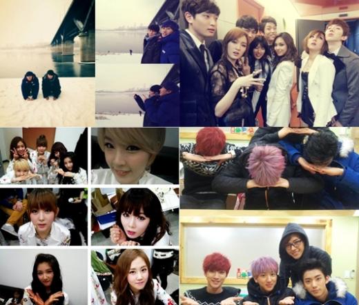 (왼쪽부터 시계방향으로) 슈퍼주니어 은혁과 동해, 미쓰에이와 2AM, 포미닛, B1A4 트위터