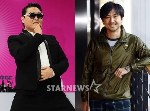 싸이(왼쪽)와 신형관 상무 ⓒ스타뉴스