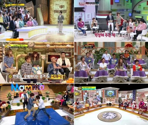 사진 왼쪽 위부터 아래로 '황금알', '동치미', '신의 한 수', '세바퀴', '맘마미아', '웰컴투 돈월드' 화면 캡처