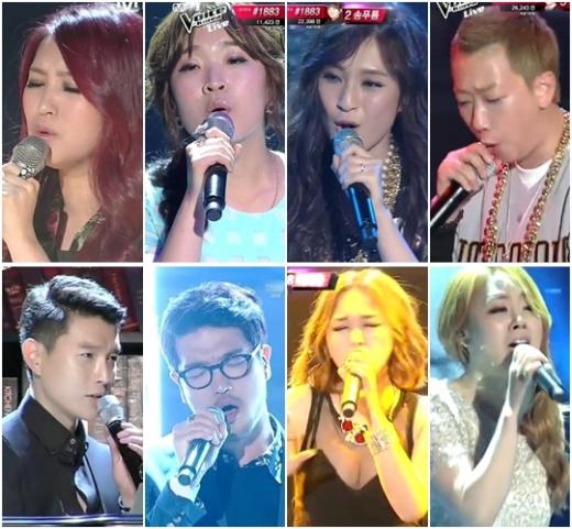 (왼쪽위부터 시계방향)이시몬, 송푸름, 유다은, 김현지, 이예준, 신유미, 윤성기, 배두훈 / 사진='엠넷 보이스코리아2' 방송화면