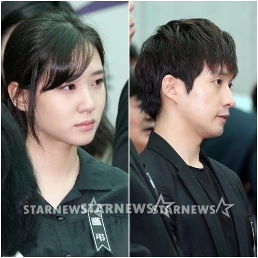 고 김종학 PD 영결식에 참석한 배우 박은빈(왼쪽)과 류덕환 / 사진=최부석 기자