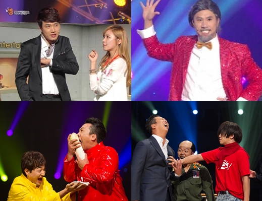 KBS 2TV '개그콘서트'의 '뿜엔터테인먼트'의 김기리 신보라(위 왼쪽)와 '... ...'의 정태호(위 오른쪽). 아래는 tvN '코미디 빅리그'의 '갈갈이패밀리'(아래 왼쪽)와 '레전드 학당'(아래 오른쪽) /사진=KBS, tvN