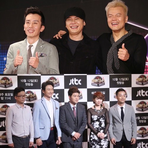 (위부터) SBS 'K팝스타' 시즌3 심사위원 유희열, 양현석, 박진영, JTBC '히든싱어' 제작진 사진=이기범 기자, JTBC