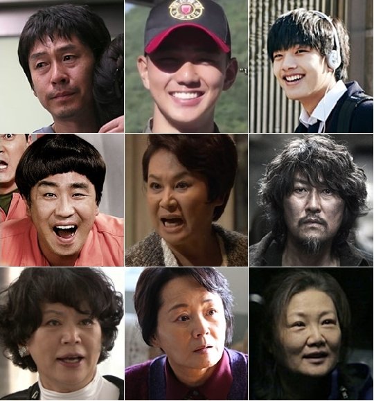 사진 왼쪽 위부터 아래로 '소원'의 설경구, 복무중인 유승호, '화이:괴물을 삼킨 아이'의 여진구, '7번방의 선물'의 류승룡, '백년의 유산'의 박원숙, '설국열차'의 송강호, '결혼의 여신'의 윤소정, '변호인'의 김영애, '깡철이'의 김해숙 / 사진=영화스틸, 화면캡처 등