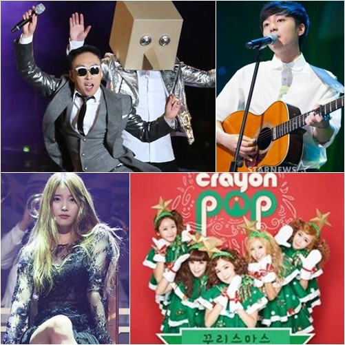 표절 시비가 일었던 팀 거머리의 박명수와 프라이머리(왼쪽위부터 시계방향). 로이킴, 크레용팝, 아이유 / 사진=스타뉴스