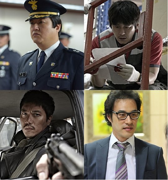 사진 왼쪽 위부터 시계방향으로 '변호인'의 곽도원, '집으로 가는 길'의 고수, '공정사회'의 배성우, '용의자'의 박희순 / 사진=영화 스틸컷