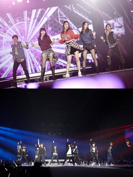 f(x)(위)와 엑소 / 사진=SM엔터테인먼트
