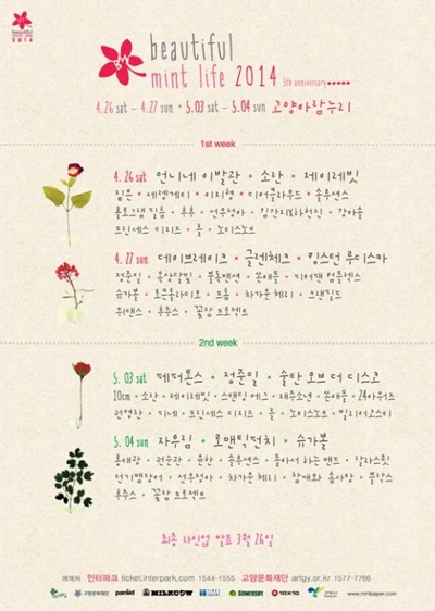 뷰티풀 민트 라이프 2014 라인업 /사진=민트페이퍼