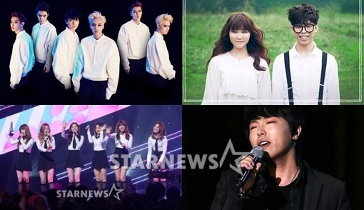 엑소(왼쪽위부터 시계방향)와 악동뮤지션, 박시환, 에이핑크 / 사진=스타뉴스