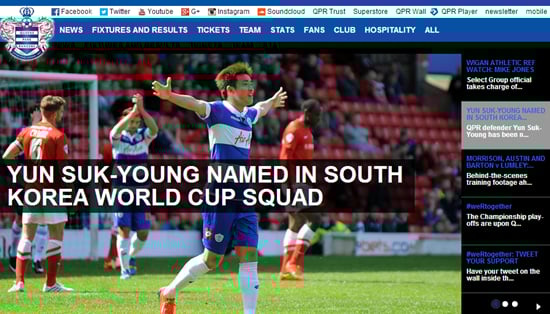 윤석영의 한국 축구대표팀 최종명단 승선 소식을 전한 QPR. /사진=QPR 공식사이트 캡처
