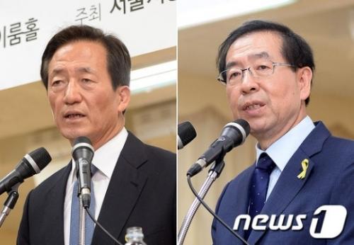 서울시장 후보로 나선 새누리당 정몽준 후보와 새정치민주연합 박원순 후보. /사진=뉴스1