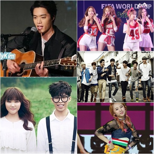 에디킴(왼쪽위부터 시계방향), 베스티, 갓세븐, 앤씨야, 악동뮤지션