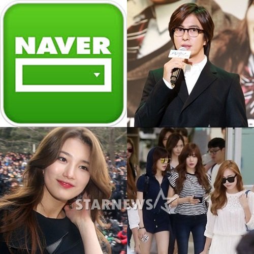 포털사이트 네이버를 상대로 퍼블릭시티권 침해 소송을 진행 중인 배우 배용준, 그룹 소녀시대, 미쓰에이 수지/사진=네이버, 스타뉴스