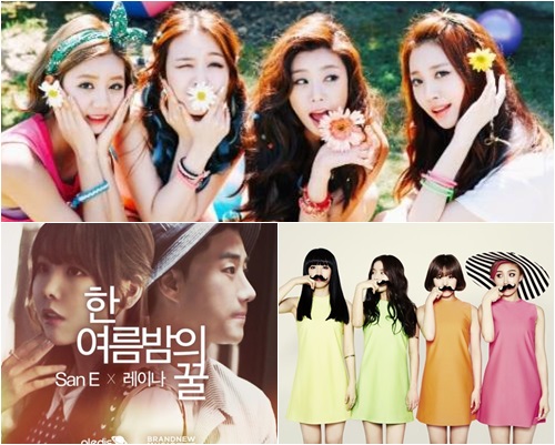(위 왼쪽부터 시계방향으로) 걸스데이 마마무 산이X레이나 / 사진=드림티엔터테인먼트, WA엔터테인먼트, 플레디스