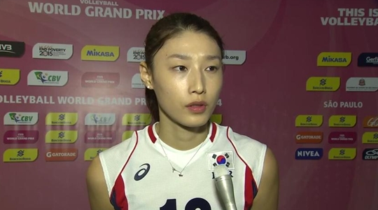 김연경이 미국전 이후 인터뷰에 임하고 있다. /사진=대한배구협회 제공 영상 캡쳐