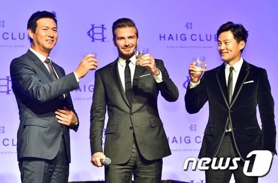 디아지오 조길수 대표(왼쪽부터), 데이비드 베컴, 이서진. /사진=News1