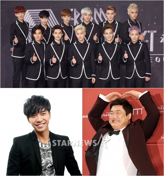 그룹 엑소, 개그맨 김준현, 가수 겸 배우 이승기(위부터 시계방향)/사진=스타뉴스
