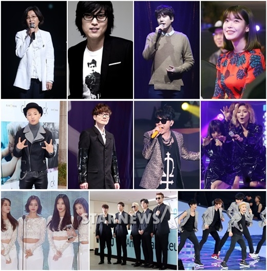 (위 왼쪽부터 시계방향으로) 이선희 김동률 규현 아이유 마마무 엑소 god 걸스데이 태양 서태지 이승환/사진=스타뉴스