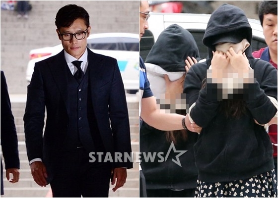 배우 이병헌(좌), 협박혐의로 실형을 선고받은 글램 다희와 이 모씨/사진=이기범 기자