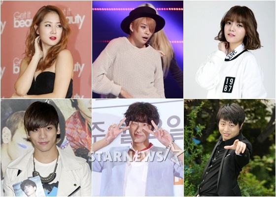 씨스타 소유, f(x) 엠버, AOA 지민, 개그맨 유상무, B1A4 공찬, 샤이니 종현(왼쪽위부터 시계방향)/사진=스타뉴스