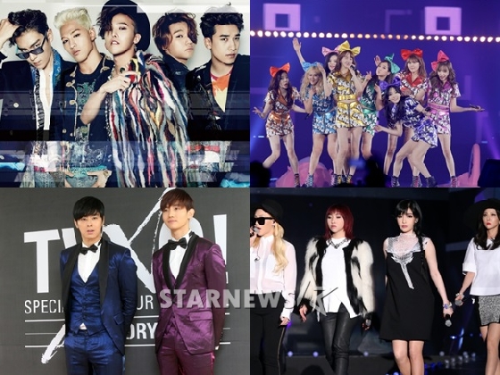 (왼쪽위부터 시계방향) 빅뱅, 소녀시대, 2NE1,동방신기 / 사진=스타뉴스, 각 소속사
