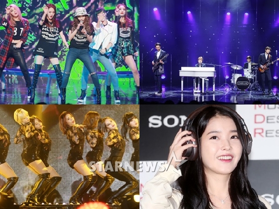 (왼쪽위부터 시계방향) 포미닛, 씨엔블루, 아이유, AOA / 사진=스타뉴스