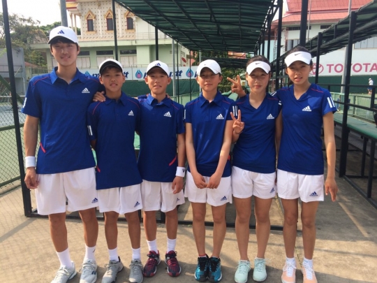 U-14아시아 선수권대회에 참가하고 있는 한국 주니어 선수들(왼쪽부터 박정원, 김근준, 박민종, 박소현, 윤혜란, 김수민). /사진=대한테니스협회 제공
